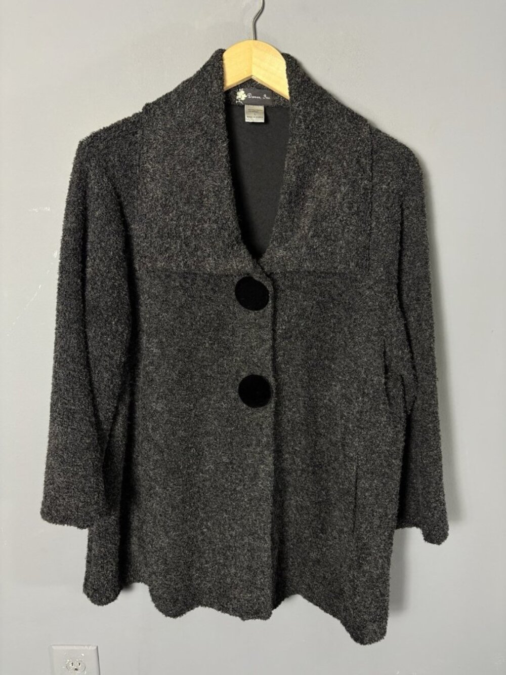 DAMEE INC Womens L Charcoal Dark Gray Boucle Swing Jacket Big Buttons
